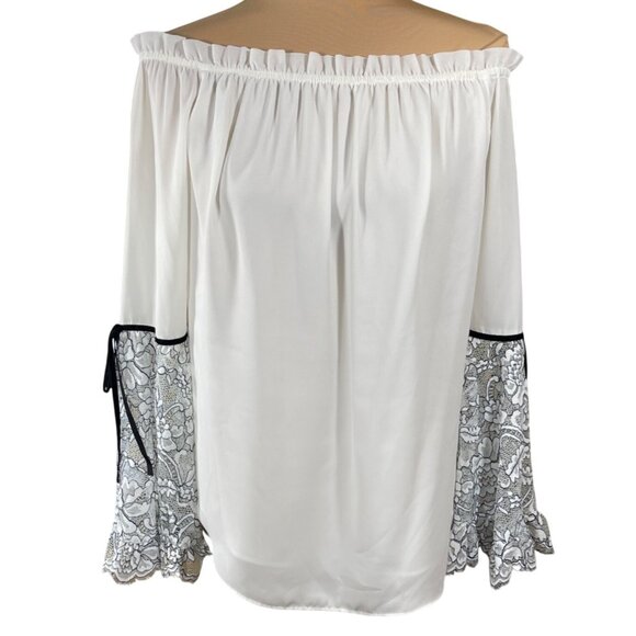 White House Black Market OTS Blouse Top Sheer Sleeve Size S Small - Picture 1 of 7